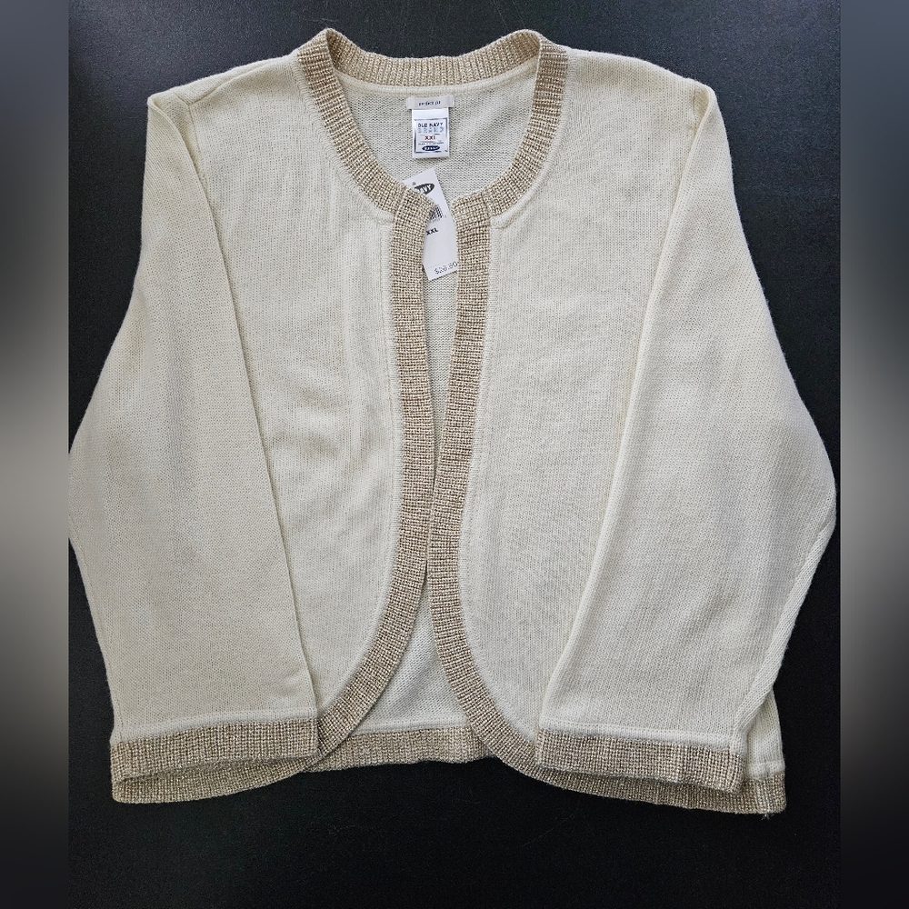 NWT - Old Navy Gold Metallic Trim Cream Wrap Cardigan - Size XXL